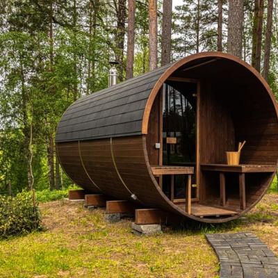 outside the Hekla barrel sauna